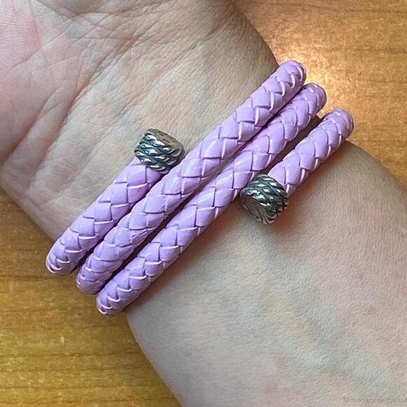Carolyn Pollack Sterling Silver Lilac Braided Leather Unisex Coil Wrap Bracelet - Picture 1 of 4